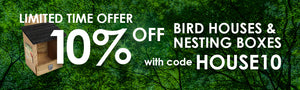 10% off bird houses and nesting boxes banner graphic