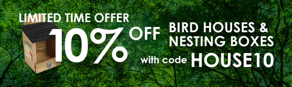 10% off bird houses and nesting boxes banner graphic