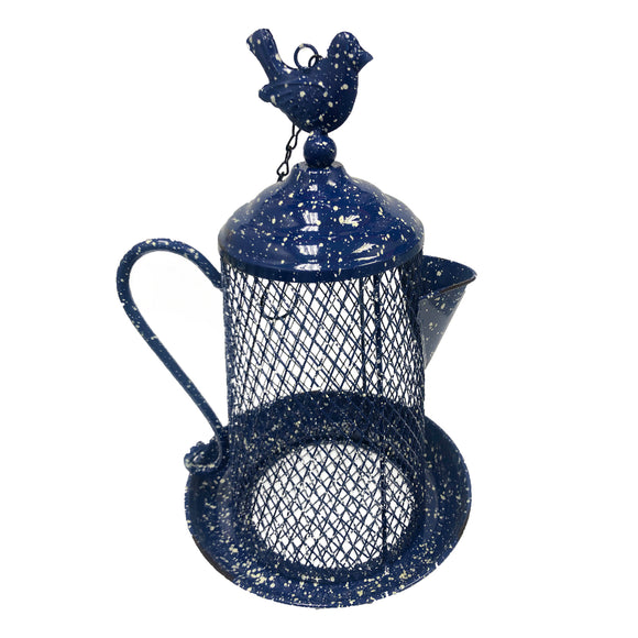 Heath 21811: Metal Mesh Coffee Pot Outdoor Bird Feeder, Authentic Antique Finish