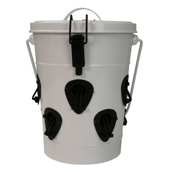 Heath 21722: 5.5-pound White Metal Bucket Feeder with Perches and Locking Lid