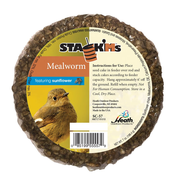 Stack'Ms - Mealworm with Sunflower Chips Seed Cake - 6.5 oz - Pack of 6 - Heathoutdoors